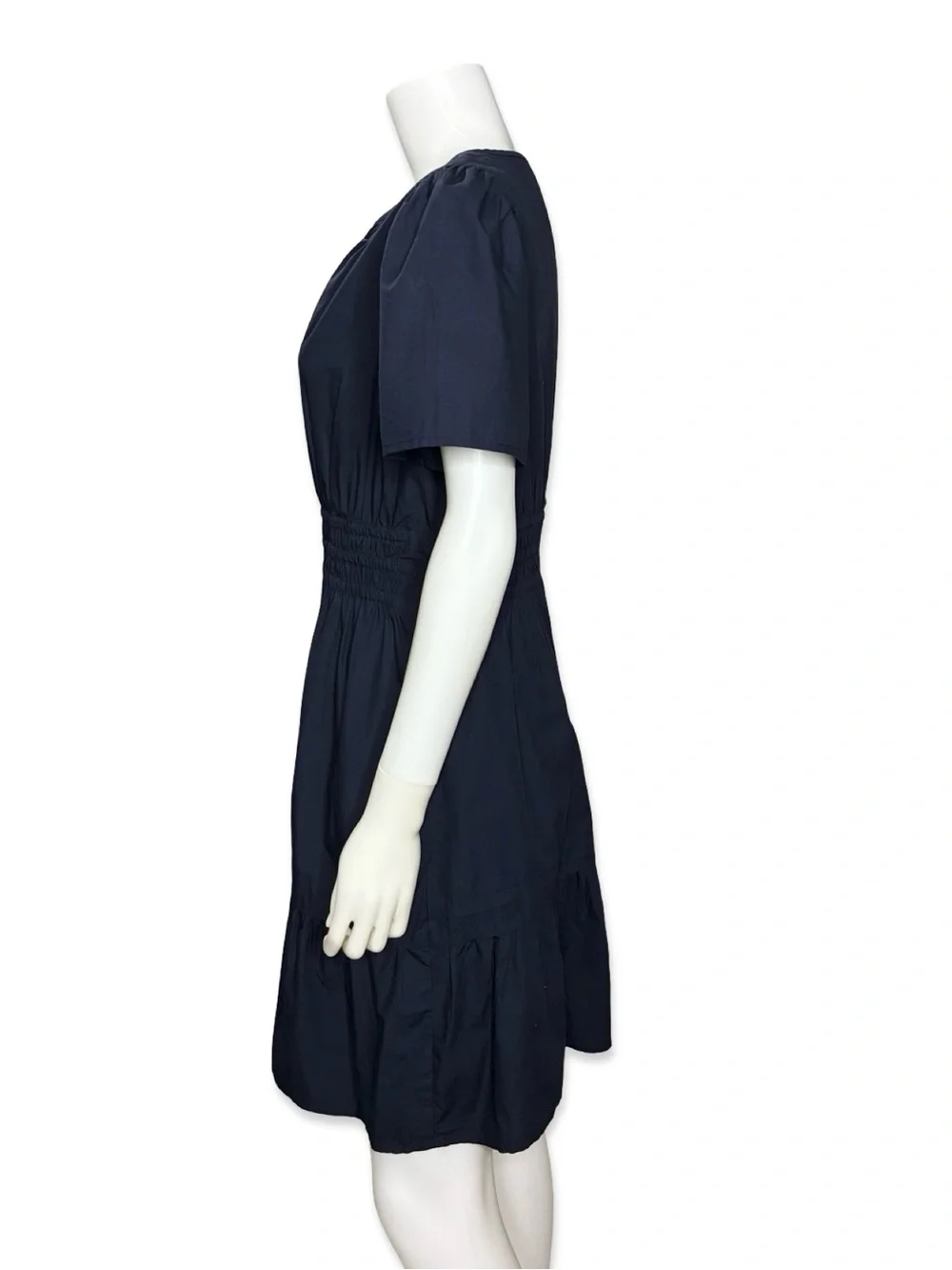 Quince Navy Blue Organic Cotton Tiered Mini Dress